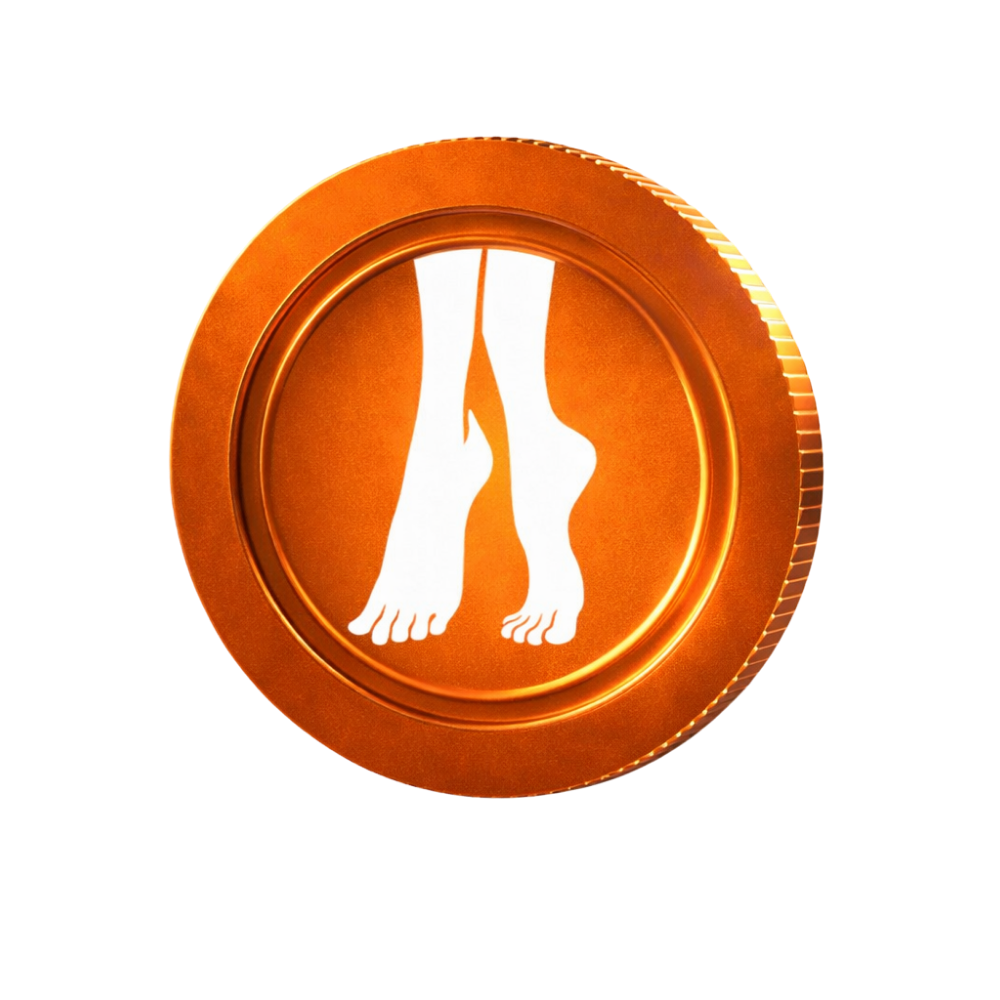 Feetcoin token - orange coin with feet silhouette